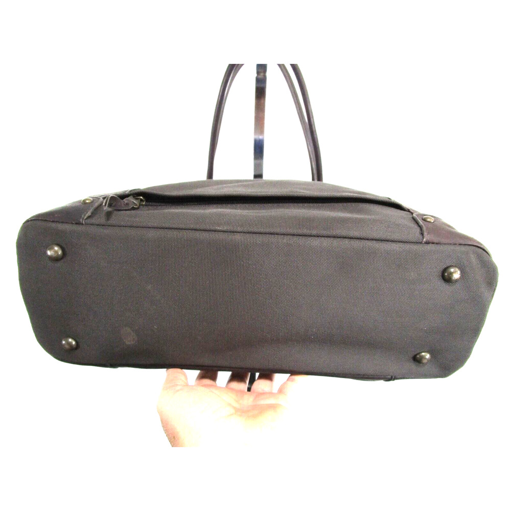 EUC! Solo Large Brown Leather & Nylon 15" Laptop Travel Shoulder Tote Handbag - Picture 5 of 12